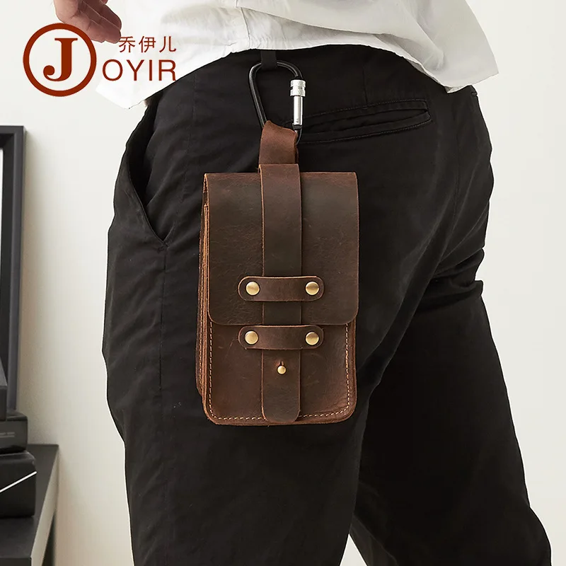 

Retro Leather Phone Bag Casual Outdoor Multi-functional Men Small Waist Pack Full-grain Leather Wear Leather Belt Pannier Bag