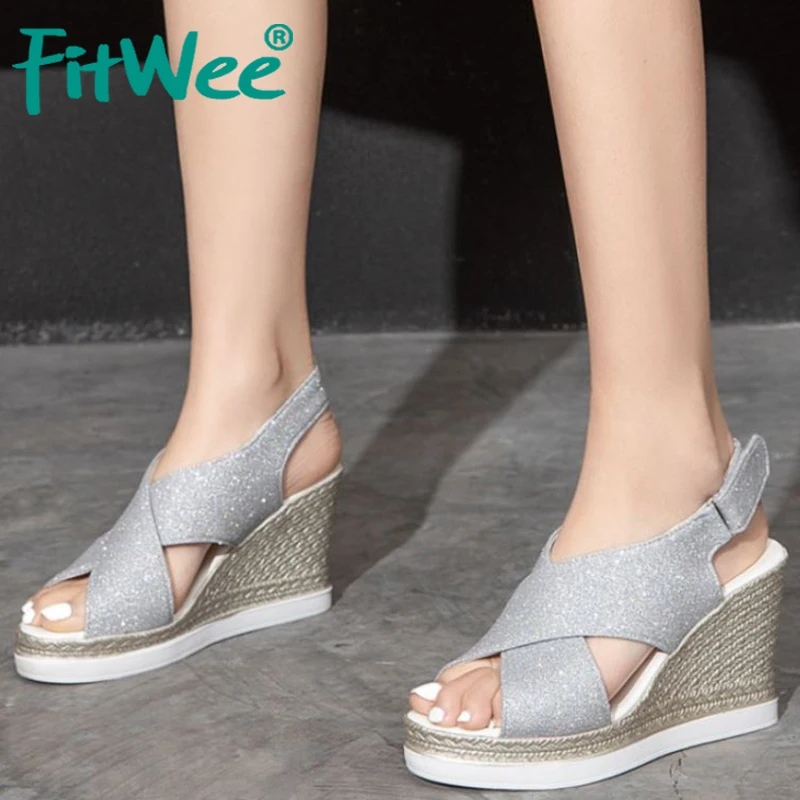 

FITWEE Women Sandals Shoes Fashion Wedges Heels Open Toe Shoes Women Easy Paste High Quality Footwear Size 34-43