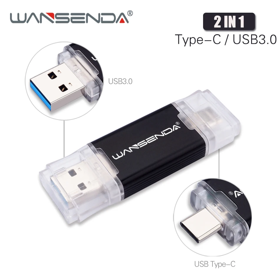 WANSENDA USB 3,0 USB флеш-накопитель 512 ГБ 256 Гб OTG флеш-накопитель для Android/ПК типа C 32 Гб 64 Гб 128 ГБ Флешка 2 в 1 двойная usb-флешка