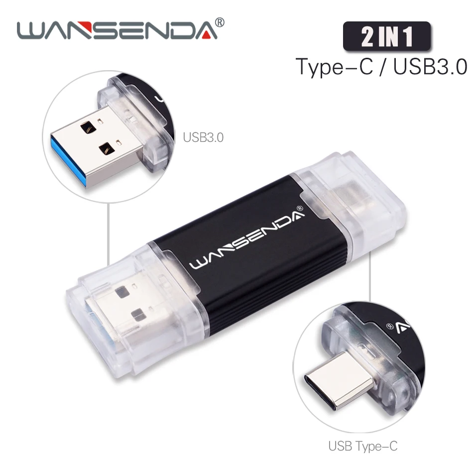 WANSENDA USB 3 0 флеш накопитель 512 ГБ 256 Гб OTG для Type C Android/PC 32 64 128 Флешка 2 в 1 двойная