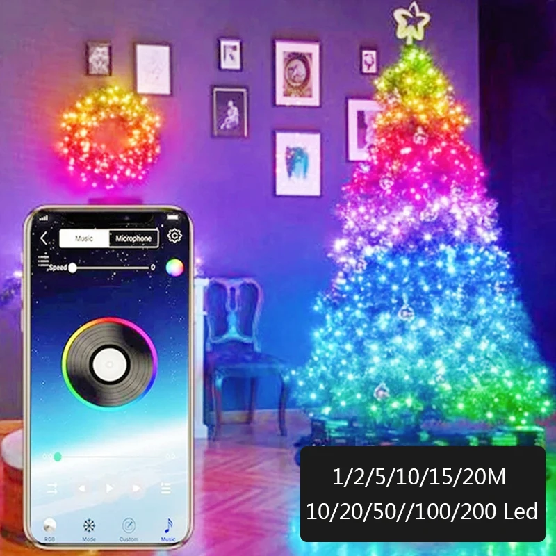 

DIY USB LED String Light Bluetooth App Control String Lights Lamp Waterproof Outdoor Fairy Lights Christmas Tree Decoration Lamp