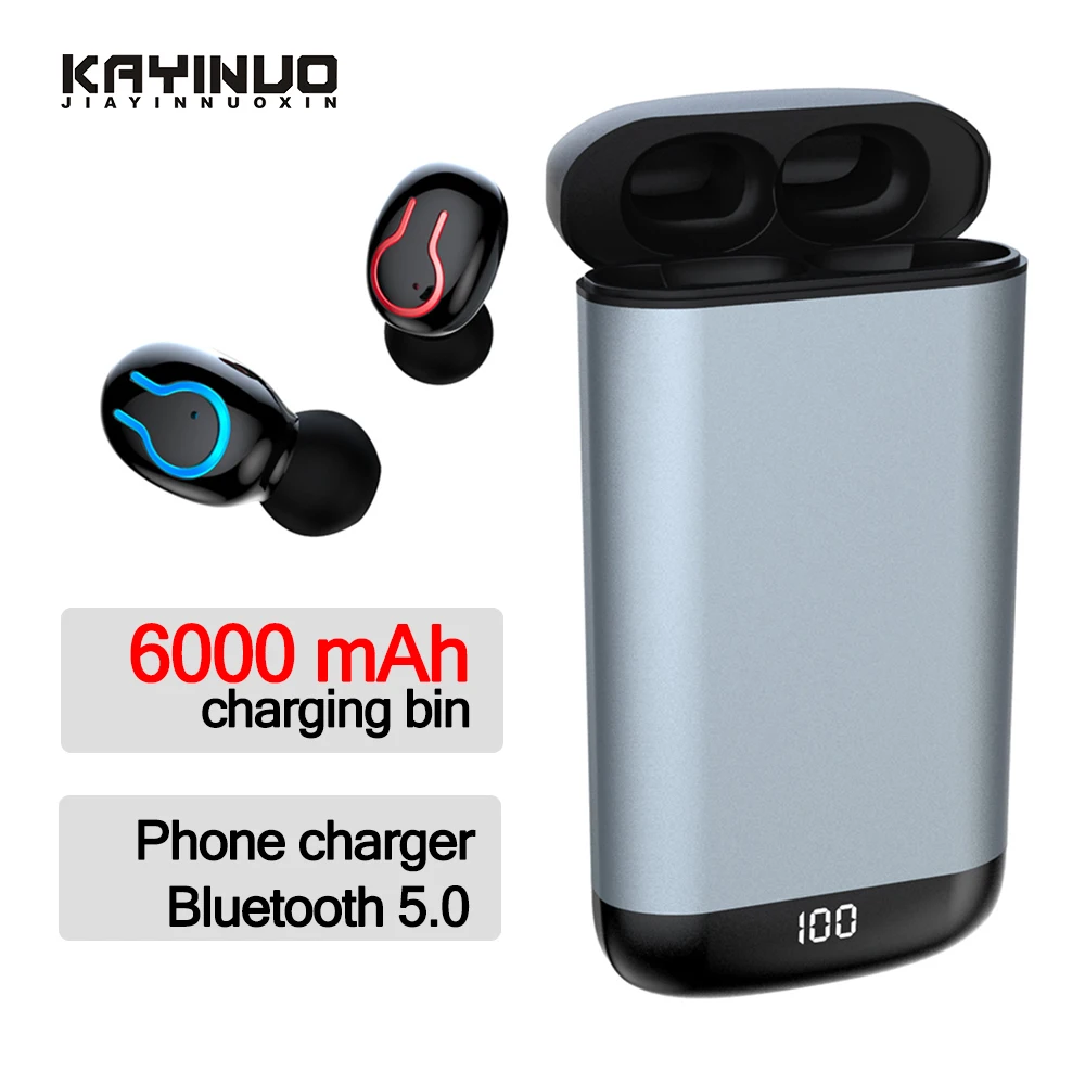 KAYINUO 6D стерео звук TWS bluetooth наушники 5,0 6000 мАч Внешний аккумулятор светодиодный дисплей батарея беспроводная гарнитура с микрофоном бас