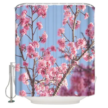 

Pink Oil Painting Spring Plant Bathroom Shower Curtain Home Decoration Bathroom Accessories Shower Curtain
