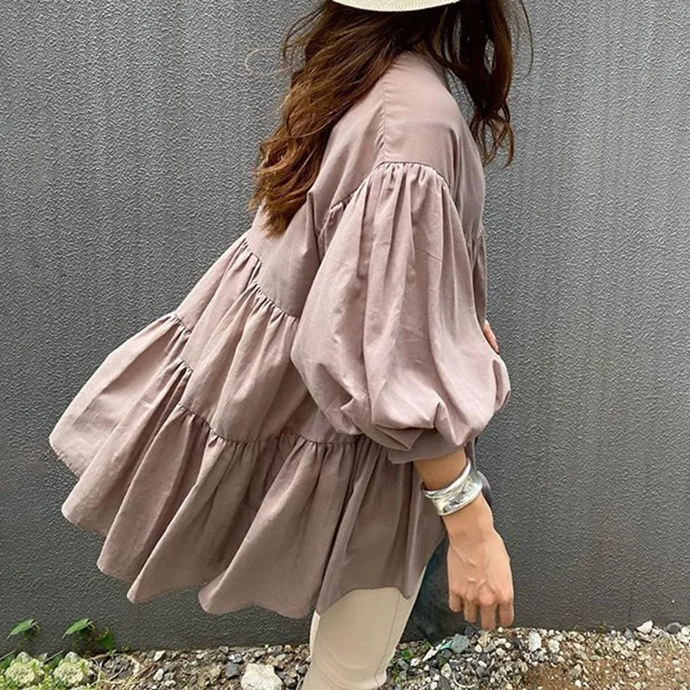 Japanese Fresh Ladies Blouse Loose Casual Street Wear Shirts Korean Style Solid Women Tops 2020 Fall Fashion Nine Points Sleeve