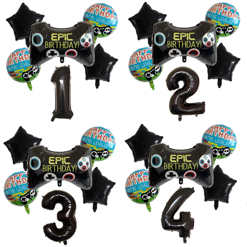 6pcs/set Number Balloons Black Gamepad Boy game on Foil Balloon Birthday Party Decorations kids Match Props Gaming | Дом и сад