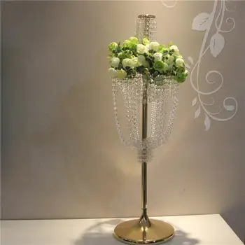 

Wholesale Bling Gold silver Metal Wedding Table Centerpiece Crystal Flower Stand Wedding Props Table Centerpiece 10pcs/lot