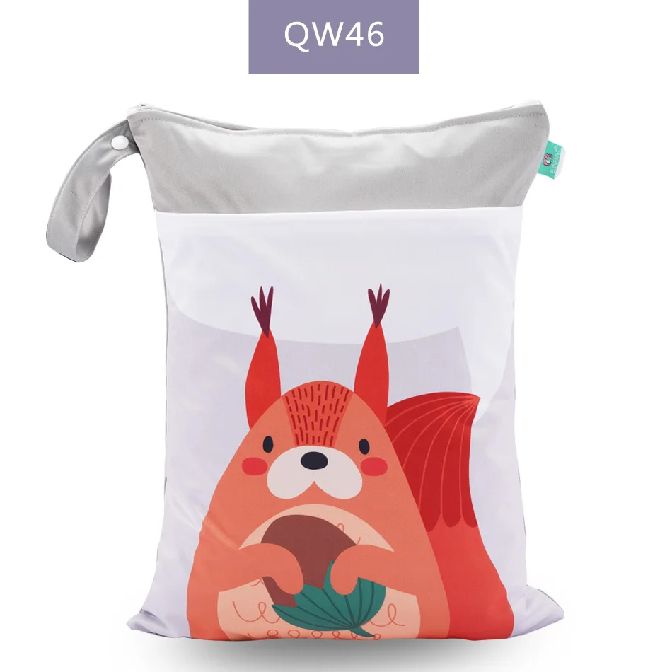 QW46-wet bag Elinfant 1 шт. многоразовая водонепроницаемая сумка для подгузников с модными принтами влажная сухая сумка для подгузников с двойным карманом тканевые сумки с ручками 30*40 см - Цвет: QW46-wet bag