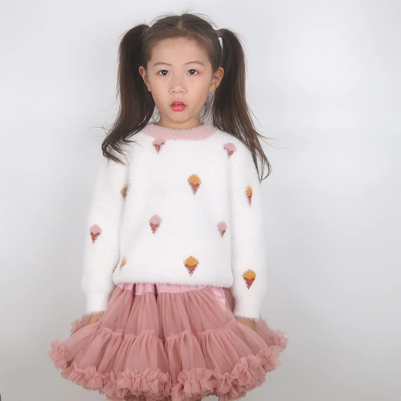

Autumn And Winter Female Baby Children Soft Cartoon Faux Mink Cashmere Thick plus Velvet Warm Sweater Pullover