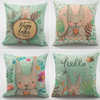 

18" Cute Cartoon Pillow Case Love Heart Rabbit Linen Office Sofa Seat Cushion Cover Bedside Square Pillowcase Home Decoration