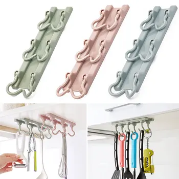 

Kitchen Wardrobe Cupboard 6 Hook Home Organizer Pantry Chest Tools Towels Kitchen Hanger Wardrobe Clothes Storage Shelf Rack