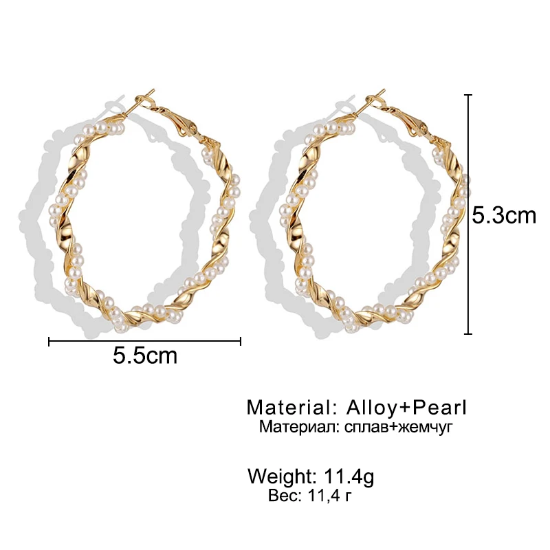 TOMTOSH Gold Circle Pearl Hoop Earrings For women Silver Large Huggie Round Big Ear Rings fashion jewelry accessories Gift