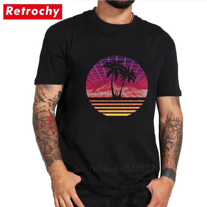 Retro 80s Outrun Sunset Palm Tree 