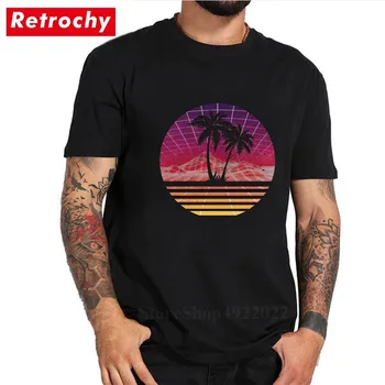 

Retro 80s Outrun Sunset Palm Tree Silhouette Tshirt Original Manga Men T-Shirt Fashion Hotline Miami T Shirt Pure Cotton Top Tee