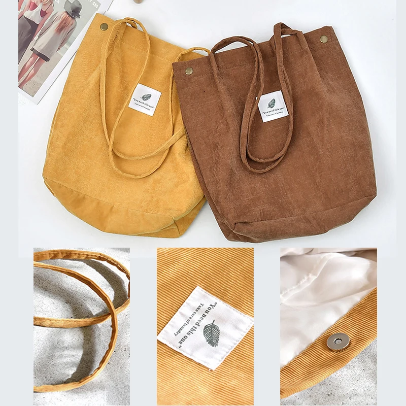Corduroy Shoulder Bag for Women Girls Kids with Inner Pocket For Work Travel And Shopping