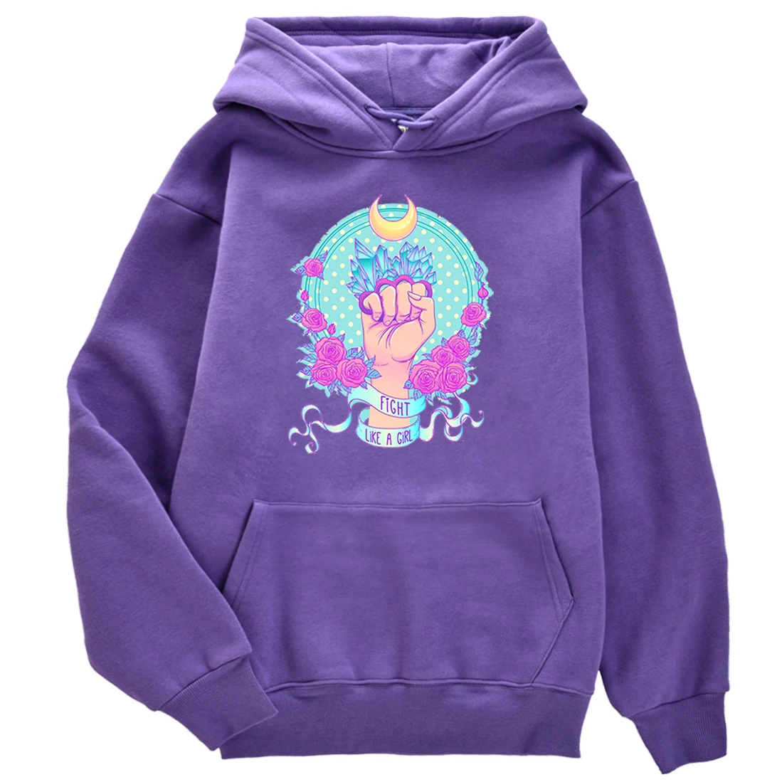 

Hoody Fight Like A Girl Printing Warm Autumn Hoodie For Girls Kpop Fleece Hoodies Women Aesthetics Fashion Women'S Sweatshirts