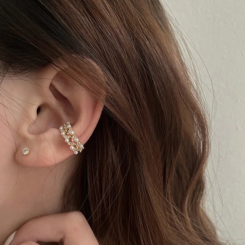 Double layer Pearl Clip Earrings For Women Jewelry Gifts