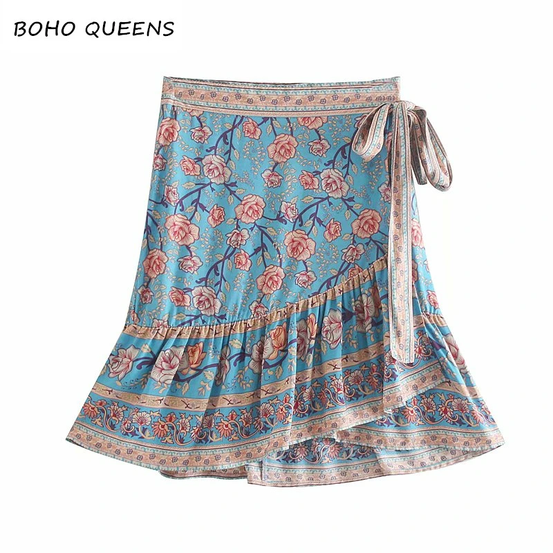 Boho chic хиппи женские богемные мини-юбки на завязках с цветочным принтом женская одежда из вискозы хлопковые пляжные юбки boho - Цвет: 01