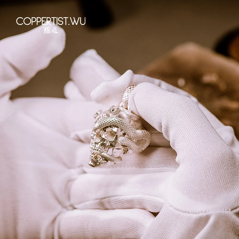 COPPERTIST.WU оригинальное ожерелье в виде змеи с черепом Goth S925 из стерлингового