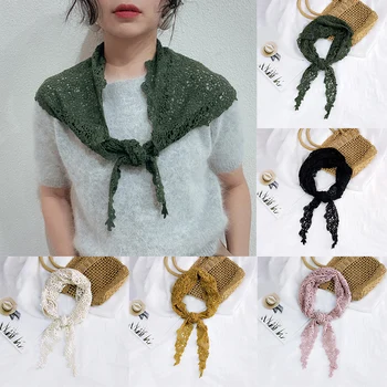 

2020 Women Triangle Scarf Lace Knitted Crochet Shawl Wrap Hollow Out Tassels Scarves Lady's Neck Hair Scarves Head Kerchief