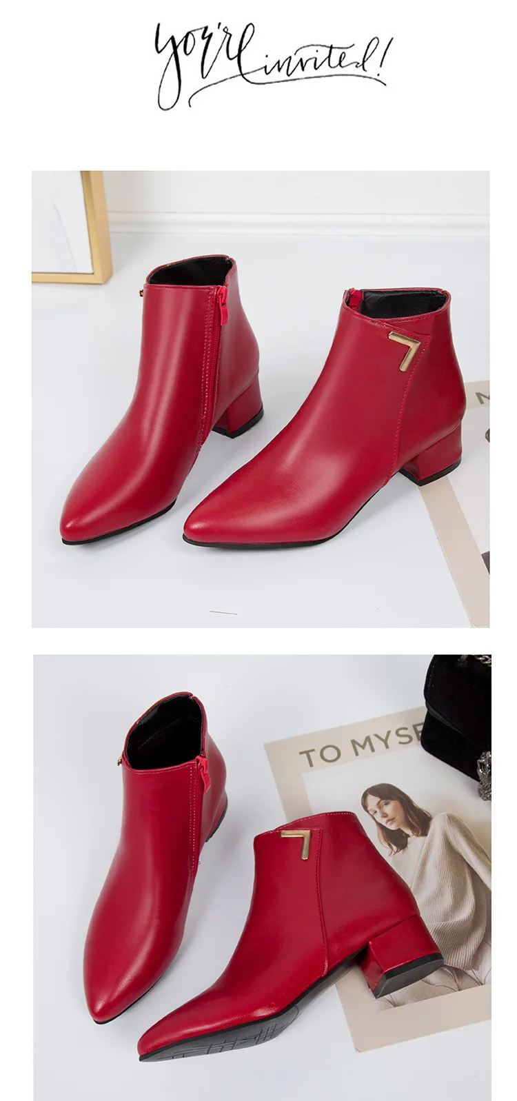 Модные женские ботинки; повседневная кожаная весенняя обувь на низком каблуке; женские ботильоны на резиновой подошве с острым носком; цвет черный, красный; zapatos mujer