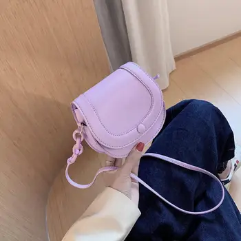 

Small Shoulder Bags For Women 2020 Solid Color PU Leather Crossbody Bag Female Half Round Messenger Bags Mini Saddle Bag