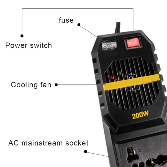 Автомобильный инвертор 200W 12V постоянного тока до 220V инвертор 4 Порты usb для ноутбука Смартфон бытовой YAN88