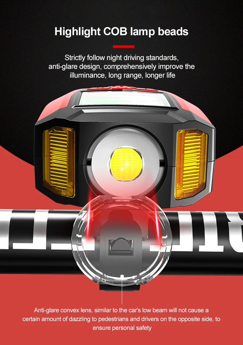 Bicycle Light Riding Flashlight Strong Light Headlight USB Charging With Horn Stopwatch Night Riding Mountain Bike Light Warnin