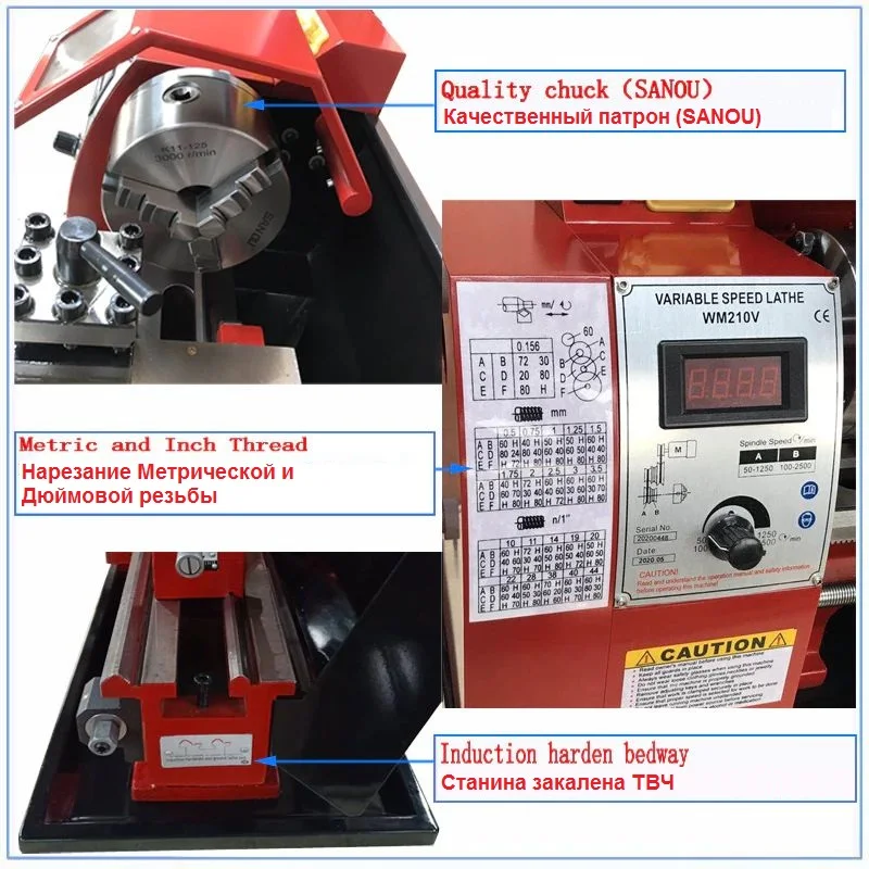 Metal Lathe 1100W Brushless Motor WM 210v400 Mini 38mm Spindle Hole 125mm Chuck