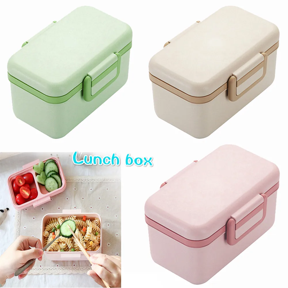 Зеленый бамбуковый ящик для ланча детей герметичные столовые приборы