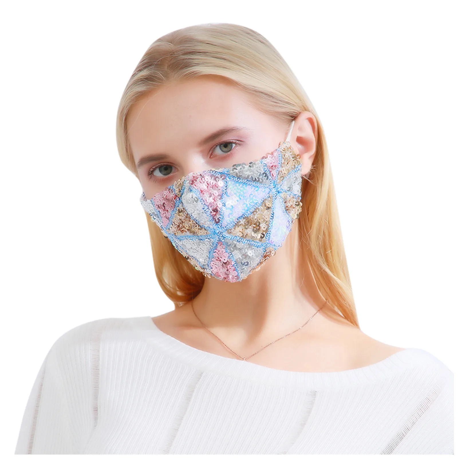 1pc Women's Mask Prom Rhinestone Sequin High Quality Printing Can Be Washed And Outdoor Use new маска для лица 50* |