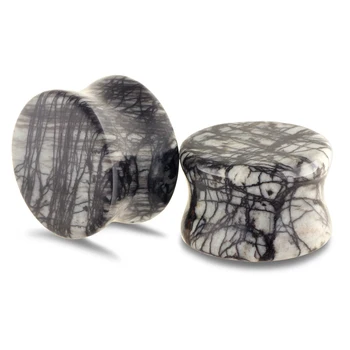 

JUNLOWPY Double Flared Natural Stone Ear Gauges Plugs Earring Stretchers Expander Helix Piercing Cartilage Flesh Tunnels 6-16mm