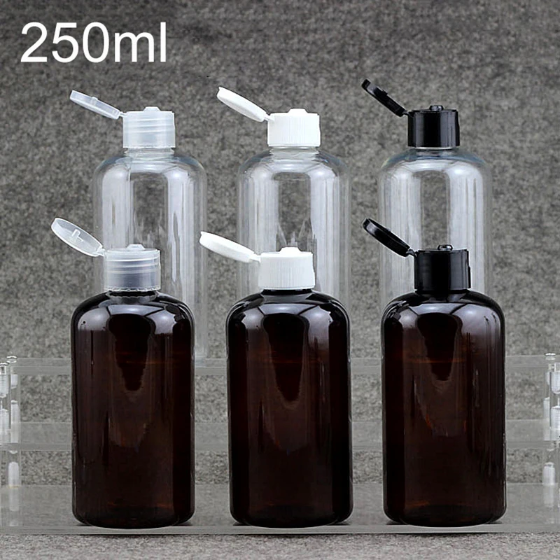 

250ml Brown Clear Plastic Water Bottle with Flip Cap for Cosmetic Makeup Lotion Packaging Shampoo Skin Care Cream Container