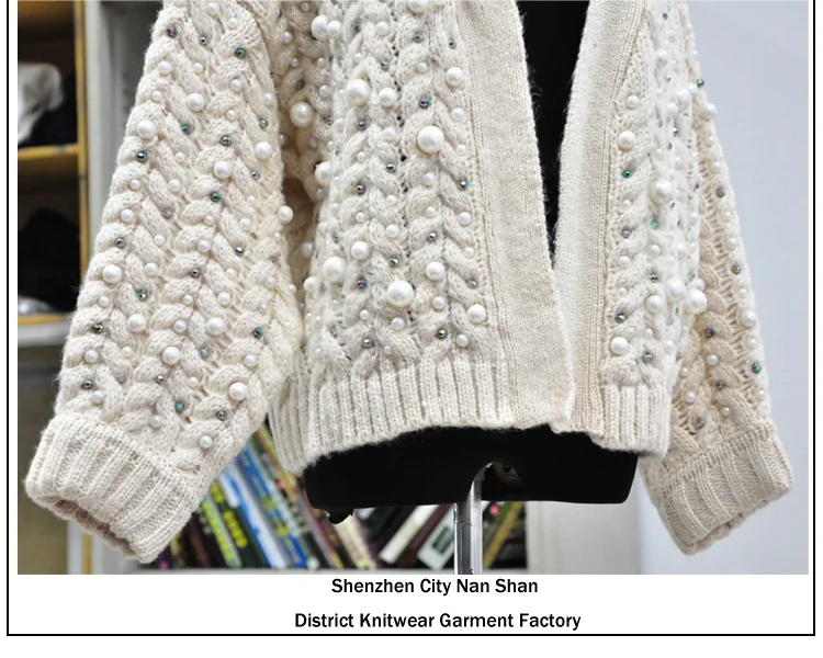 Вязанный зимний свитер женский вязаный свободный джемпер Pull Femme жемчуг бисером негабаритный свитер-накидка зимние платья женский кардиган