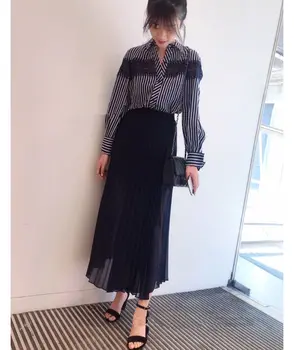 

19 Summer Pleated Perspective Chiffon Long Skirt Elegant Wrapped And Slim Half Body Skirt 95055