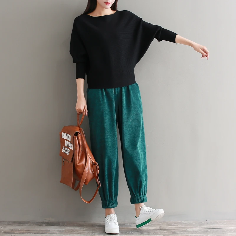 Японский Мори девушка осень весна женские брюки коричневый зеленый до щиколотки Брюки вельветовые милые Kawaii карманы студенческие шаровары капри