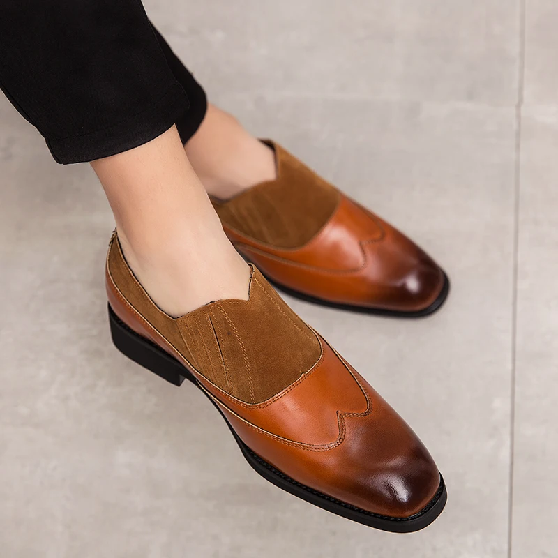 

New Fashion British Men's Slip On Leather Pointed Toe Men Dress Shoes outdoor Business Wedding Oxfords Formal Shoes men 38-48 w5