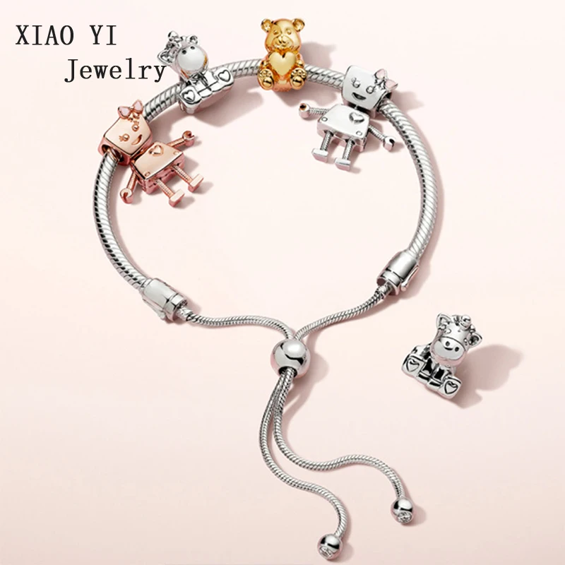 XIAOYI 100% s925 ZT0211 winter charm Christmas bracelet set Santa bear warm cocoa gift bag | Украшения и аксессуары