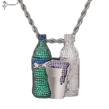 

Hip Hop Bling Iced Out Sprite Bottle Cup Pendants & Necklaces Crystal Zircon Shiny Wine Bottle Necklace For Men Rapper Jewelry