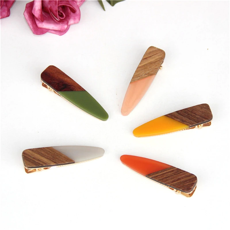 New Fashion Patchwork Geometric Wood Acrylic Hair Clips For Women Girls Hollow Waterdrop Hairpin Barrettes Hair Accessories