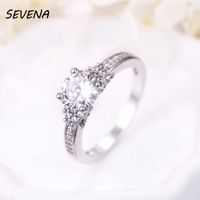 SEVENA новый дизайн кольца для женщин Серебряный цвет круглой формы AAA кубический