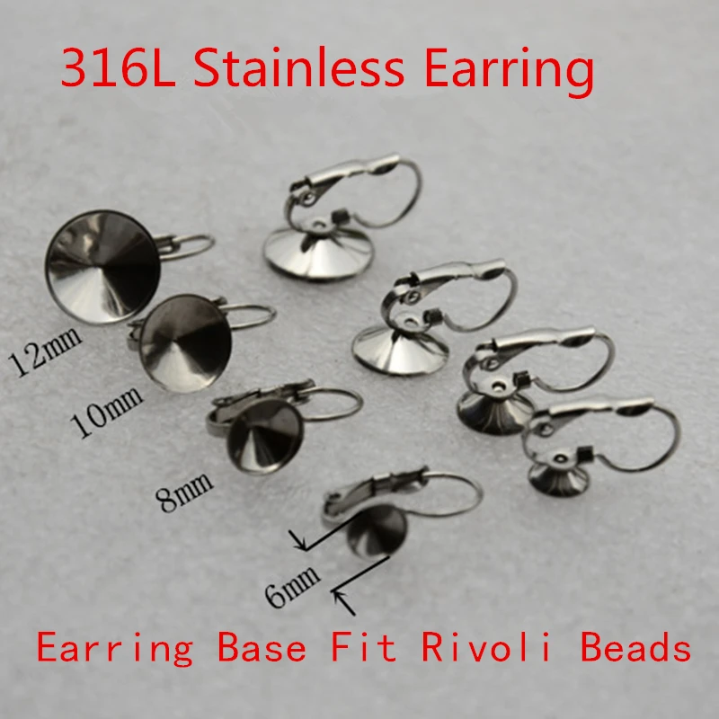Stainless Steel Lever Back Earring Findings Round Silver Tone Earring