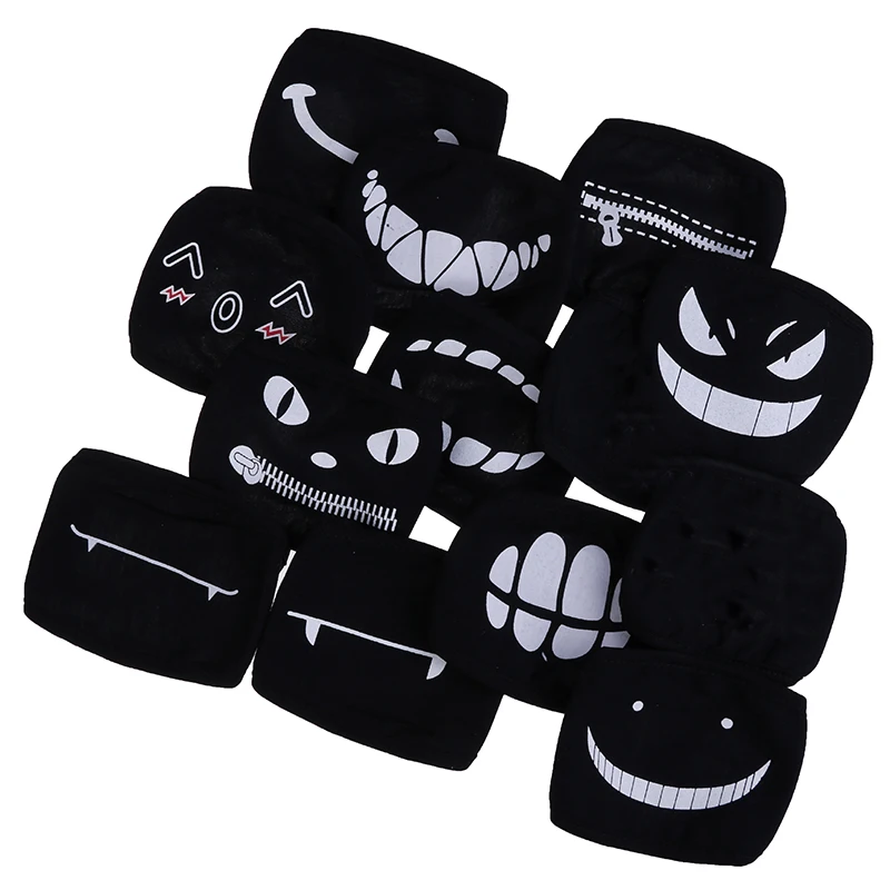 1PCS Black Cartoon Anime Mouth Mask Half Face Soft Anti-fog Anti-dust Masks Cotton Dustproof Mouth Face Mask Woman Men