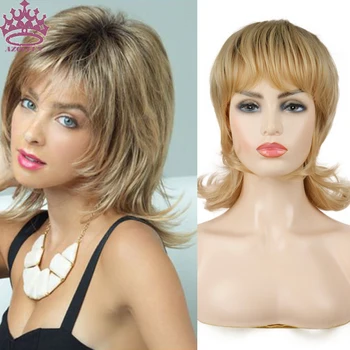 

AZQUEEN Straight Blonde Wig With Bangs For Black White Women Natural Heat Resistant Pixie Cut Hair Wig