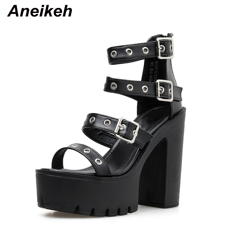 

Aneikeh 2020 Summer Gladiator Sexy Punk Sandals Shoes Woman Fetish High Heel Peep Toe Stripper Buckle Party Shoes Heels Pumps