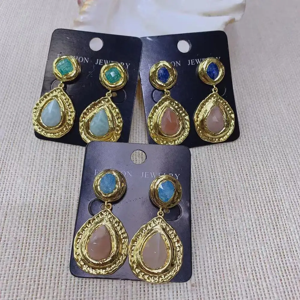

ZLH New Natural Semi-precious stones Shiny Handing Earrings Drop Dangle Earring For Girl 3pairs