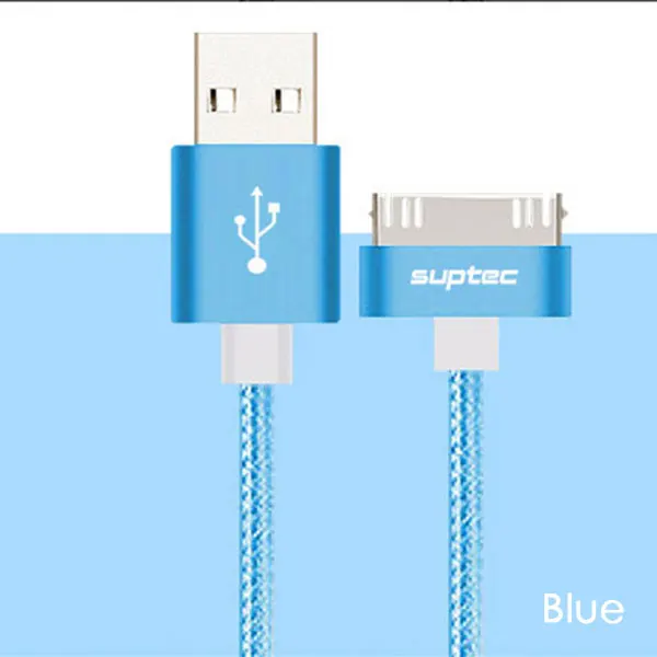 Suptec 30 Pin USB кабель для iPhone 4S 4, металлический штекер, нейлоновая оплетка, кабель для зарядного устройства, 2А, шнур для быстрой зарядки и синхронизации данных для iPad 2 - Цвет: Blue