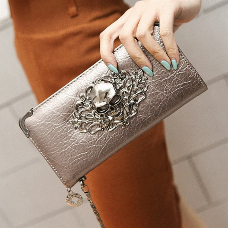 

Vintage Skull Ladies Long Handbag Zipper Wallet Skeleton Purse Clutch Carteira Feminina Card Holder Wallet Carteira