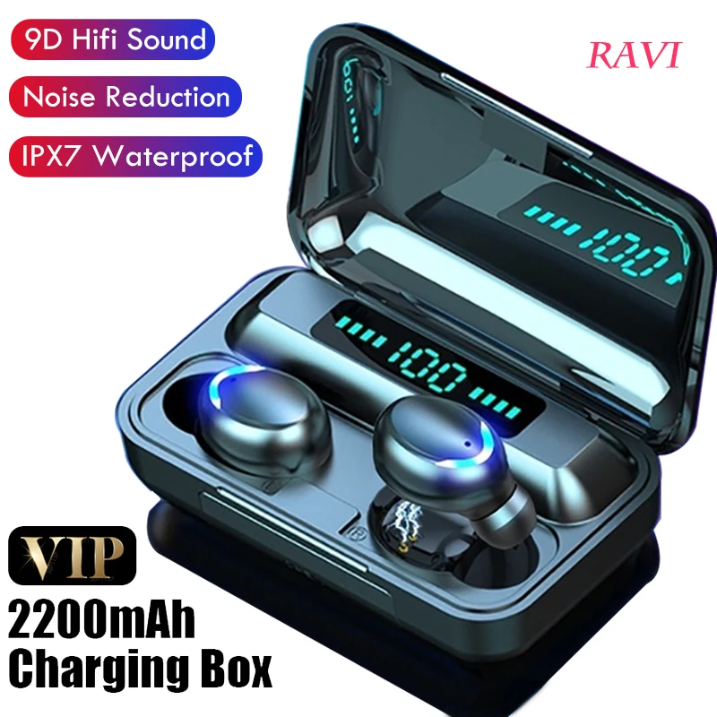 

Bluetooth V5.0 TWS headset wireless headset 9D stereo with microphone sports waterproof headset 2200mAh Android charging case