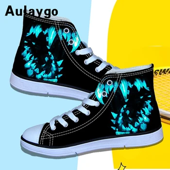 

Aulaygo Girls Shoes Kids Canvas Boys 3D Alien Cool Pattern Cartoon Lips Design School Black Children High Top Casual Sneaker New