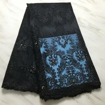 

2020 African Beaded Lace Fabric Stones Embroidered Nigerian Lace Fabric High Quality French Tulle Lace Fabric For Women 5 Yard